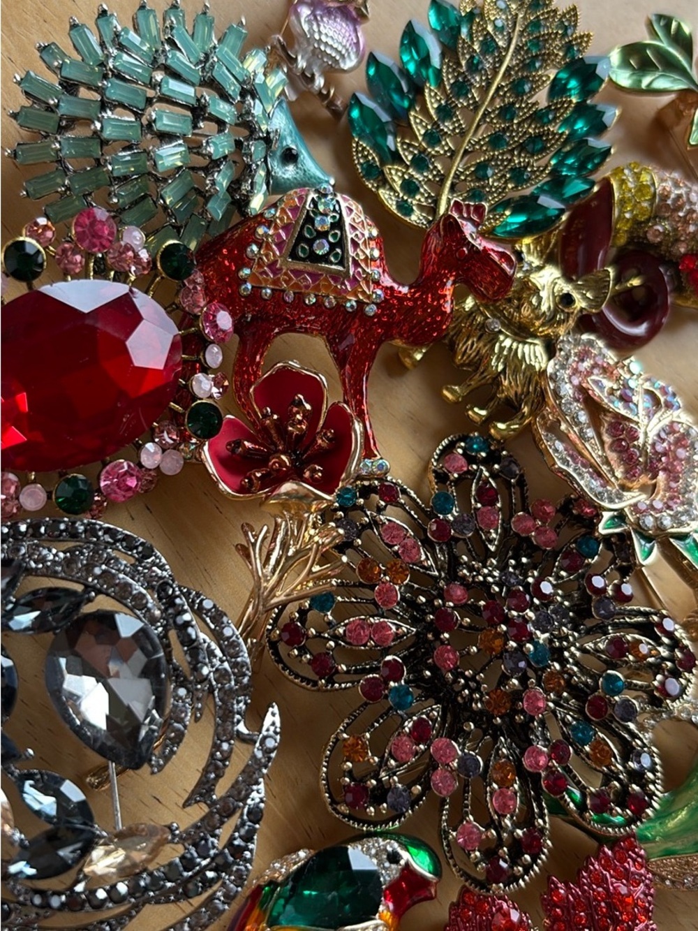 Assorted Women’s Red and Multicolor Crystal Brooch - Unbranded